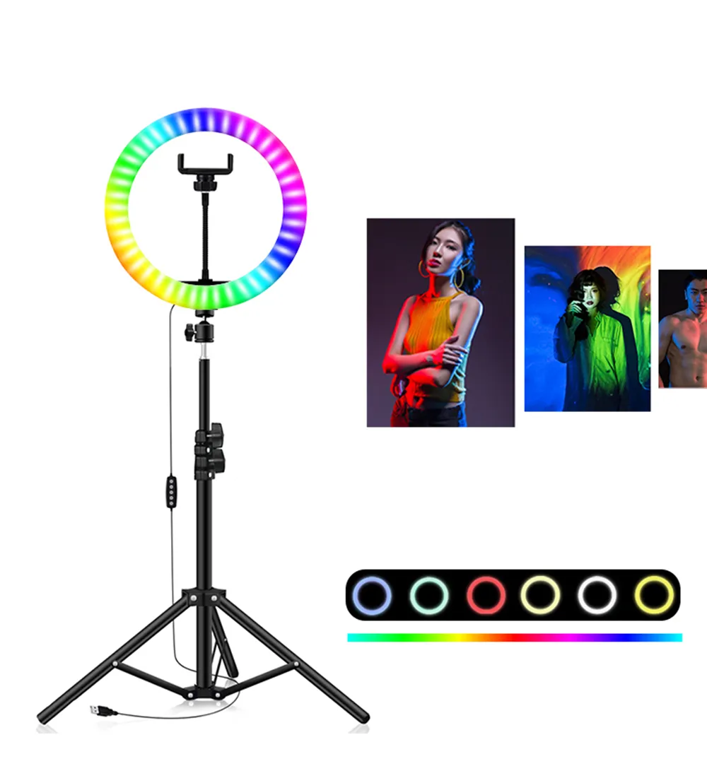 8INCH 10INCH RGB LED صورة شخصية حلقة التعبئة الخفيفة مع ترايبود حامل التصوير عكس الضوء حلقة مصباح لTikTok يوتيوب ماكياج أضواء فيديو