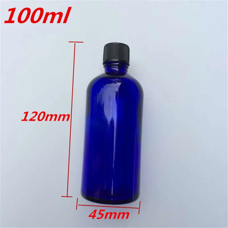 10 pièces 45x120mm bouteilles de soins personnels bleu foncé avec bouchons communs en plastique noir bricolage 100 ml verre d'huile essentielle