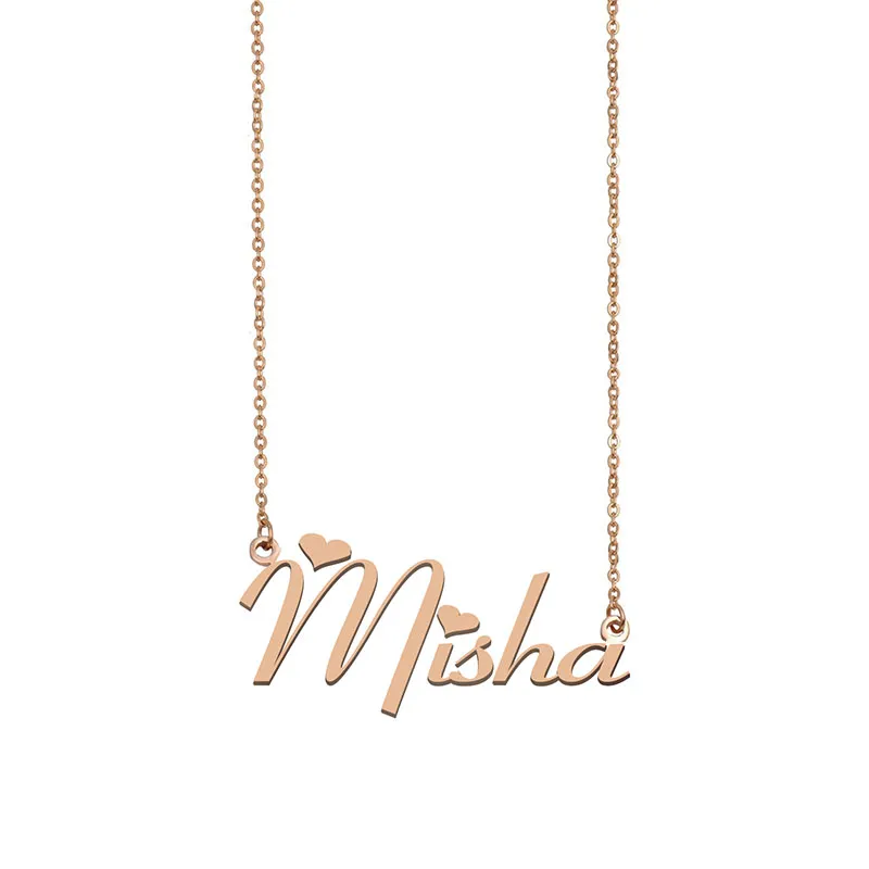 Misha Name Halskette benutzerdefinierte Namensschilder Anhänger für Frauen Mädchen Geburtstagsgeschenk Kinder Beste Freunde Schmuck 18K Gold plattiert Edelstahl Stahl