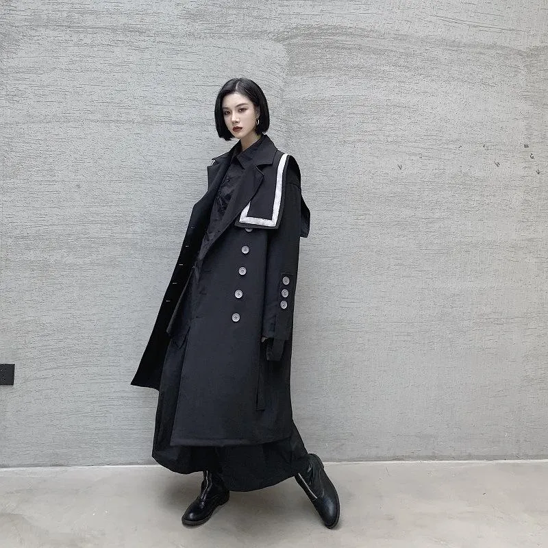 【WOOHWA】GREEK HIGH NECK TRENCH COAT DHgate.com:Womens Yohji Ribbon Big Collar Long Trench Coat