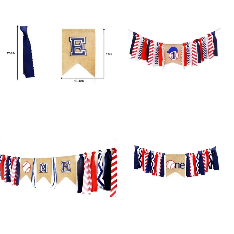 Sport Baseball Tema Party Banner Linne Tyg Bokstäver One Pull Flag Dekorativa Banderoller För Barnfödelsedag Tillbehör 13YQ E1