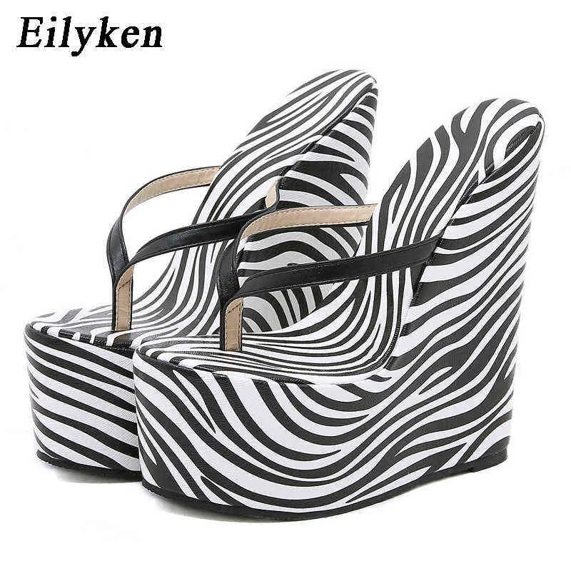 Tofflor EilyKen Sexiga Zebra Super 18cm Högklackat Plattform Kilar Pinch Kvinnor Sandaler Mules Skor NEW220308