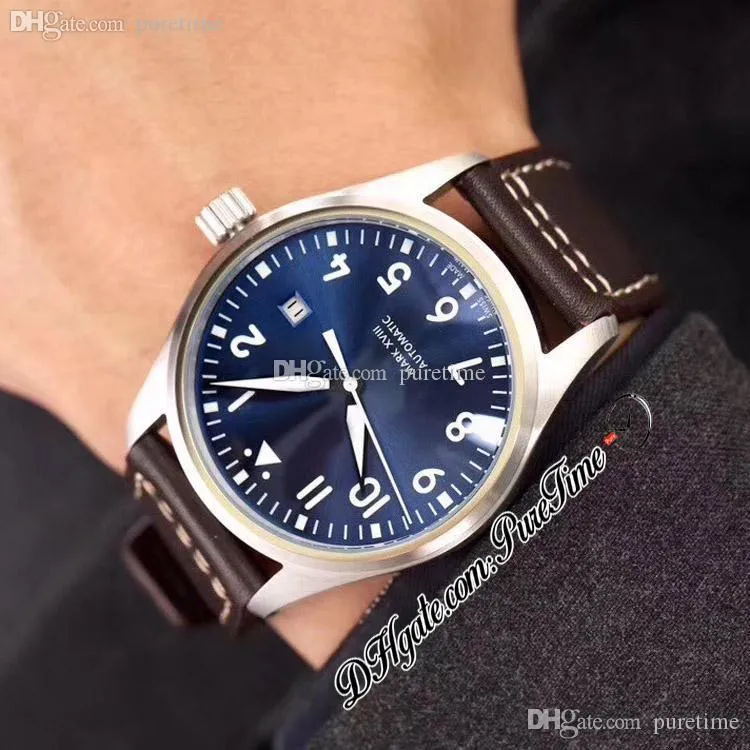 40mm IW327010 Mark XVIII Le Petit Prince Montre Automatique Montre Steel Boîtier Bleu Cadran Blanc Numéro Blanc Numéro de bâton Bracelet en cuir marron 2022 Montres PureTime E104A1