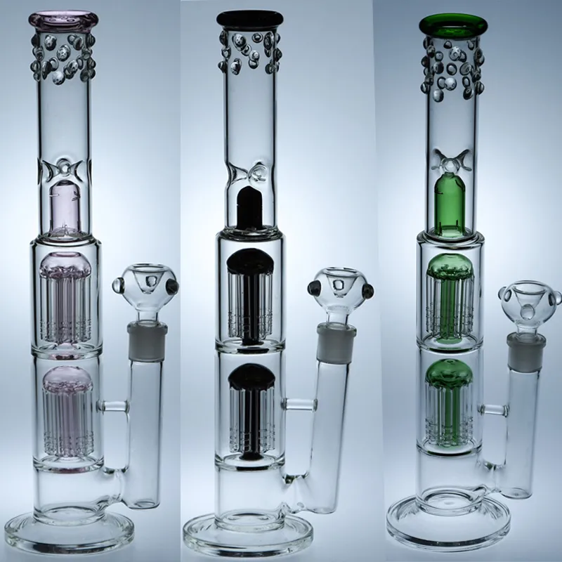 Wholesale Colorful Double Arm Tree Perc Glass Bong With Recycler, Ice