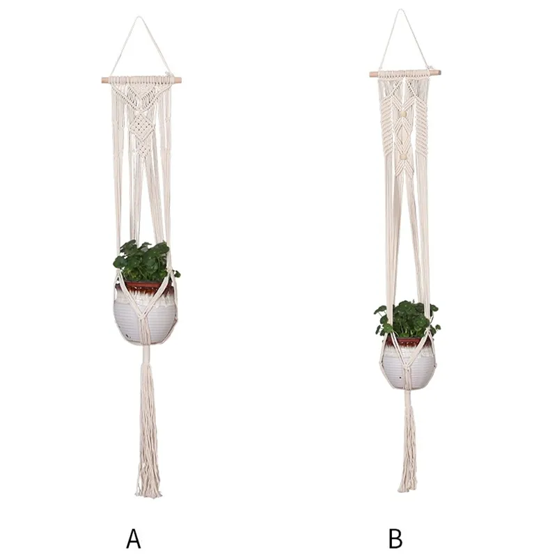 100cm trädgårdsdekorationer hängande korgar macrame handgjorda rep potthållare växthängare handgjorda rep korg nätväska blomma för inomhus utomhus heminredning