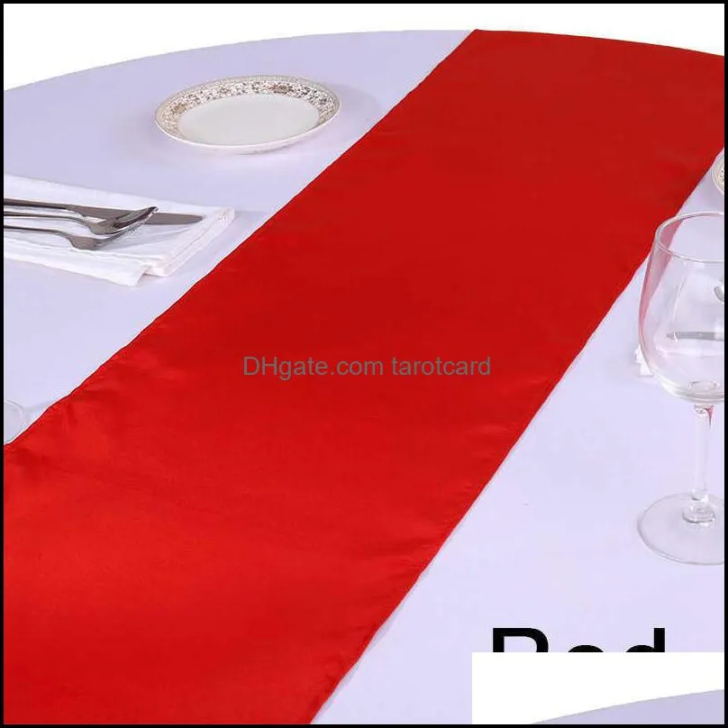 Factory Retail 10pc Table runner 30X275cm Satin Silk Gold Table Cloth Runner for Wedding chemin de table mariage Ceremony Party 220107