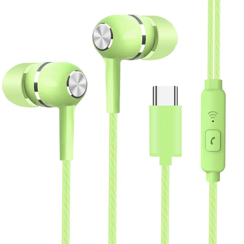 Örhuddar med mikrofon Sport hörlurar Partihandel Wired Super Bass Typ C Crack Färgglada Headset Hands Gratis för Xiaomi Samsung