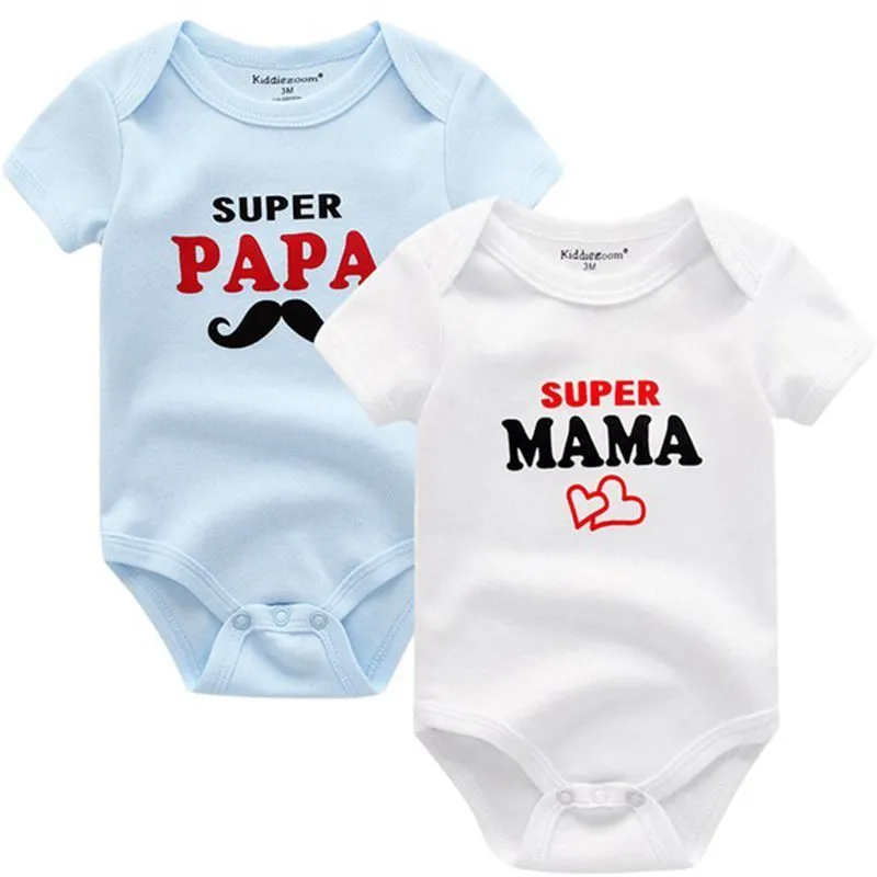Nouveau-né Baby Rompers Coton Super Papa Mama Design Impression bébé Girl Garçon Vêtements Vêtements d'été Combinaison 201029