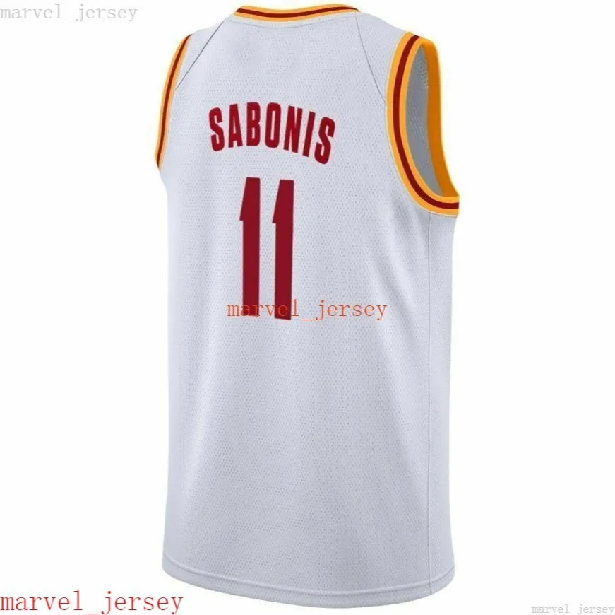 Özel Dikişli Domantas Sabonis Beyaz Sponsor Yama Logosu Swingman Jersey XS-6XL Erkek Gerileme Basketbol Formaları Erkek Kadın Gençlik