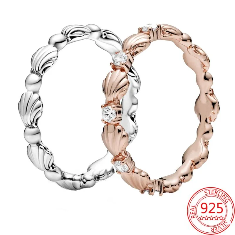 Bagues de cluster authentique 925 en argent Sterling Pan série perlée coquille ornement anneau pour dames exquis bijoux cadeau