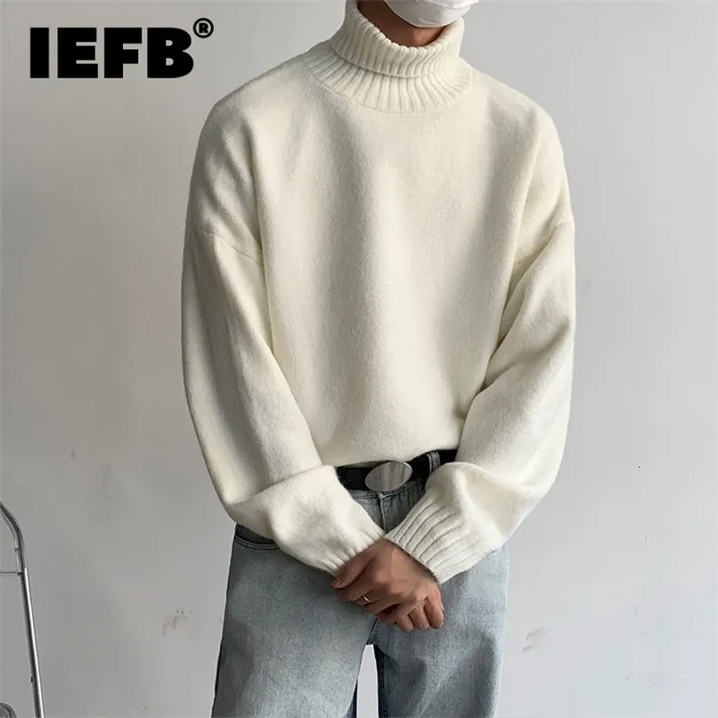 IEFB Men's Autumn And Winter White Turtleneck Sweater Trendy Male Korean Trend Ins Loose Knitwear Casual Pulloer Tops 9Y9469 211221