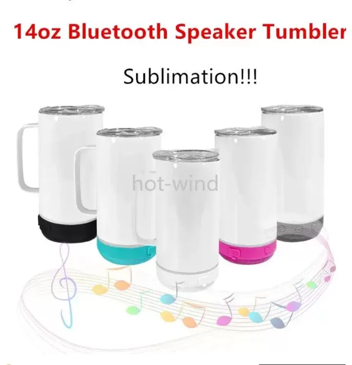 14oz sublimering Bluetooth högtalare tumlare med handtag raka trådlösa intelligenta musikkoppar rostfritt stål smart vattenflaska c0622