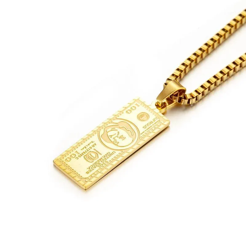 Pendant Necklaces Stainless Steel Dollars Box Chain Necklace For Men Trendy 100 USD Rock Punk Women Jewelry1