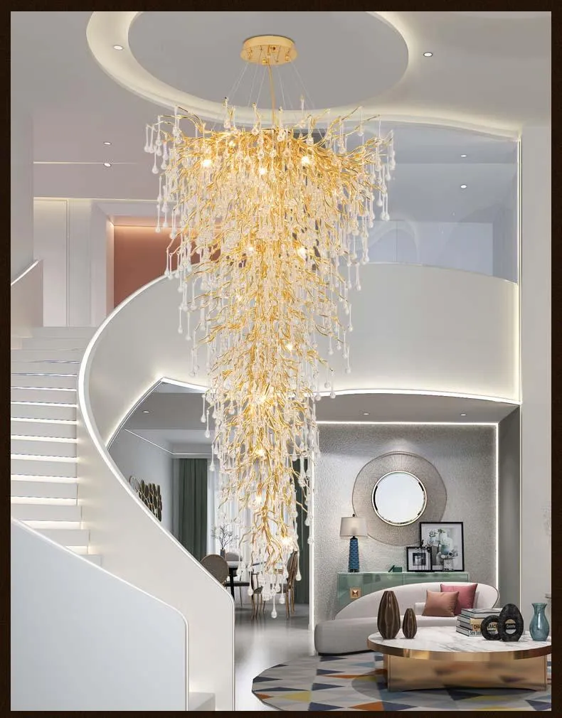 Modern Luxury Crystal Chandelier Romantic Aluminum Chandeliers Lights Fixture European Big Long Hall Parlor Restaurant Home Hangin264Z