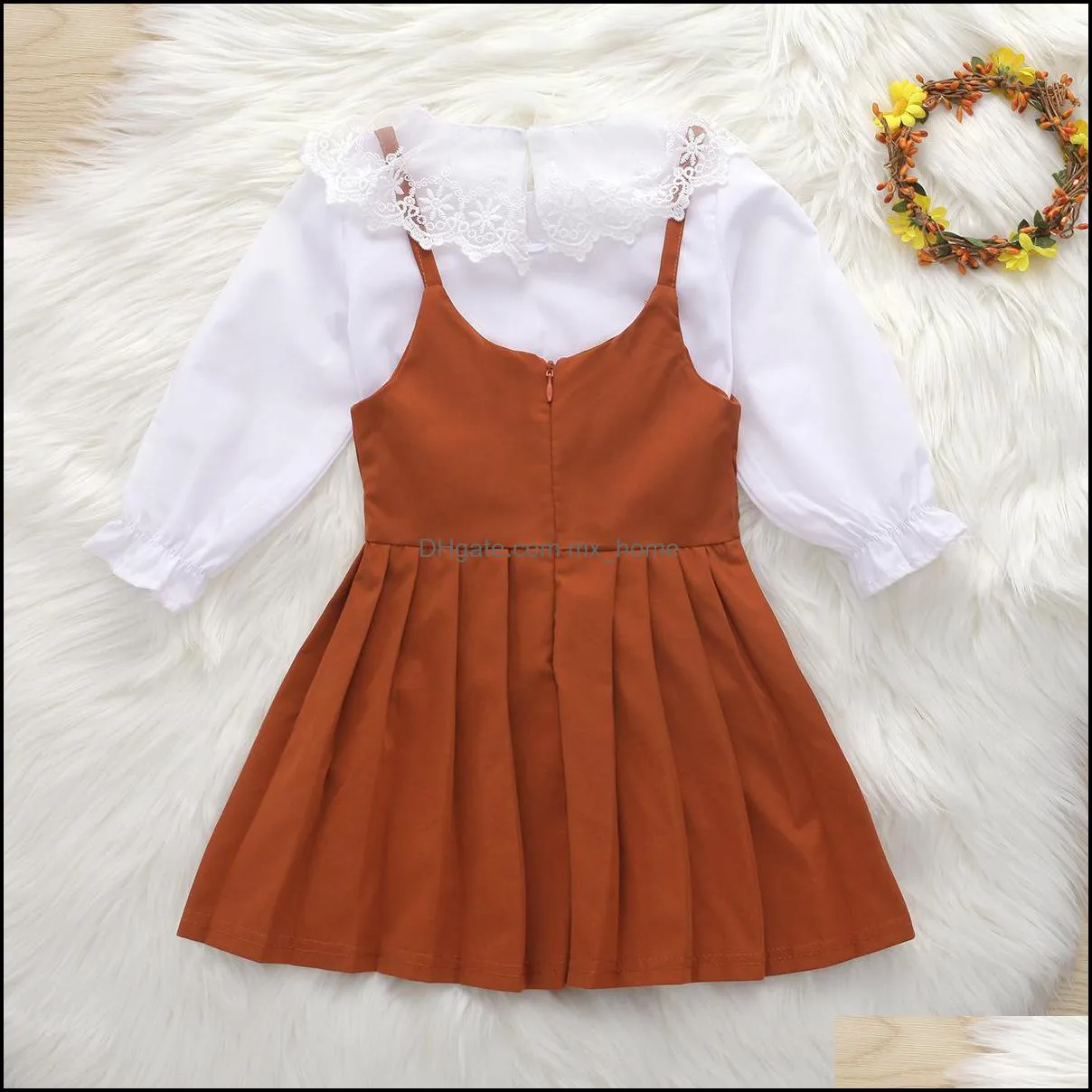 kids Clothing Sets girls outfits Children Lace White shirt Tops+Pleated Sling strap dress 2pcs/set summer Spring Autumn fashion Boutique baby clothes