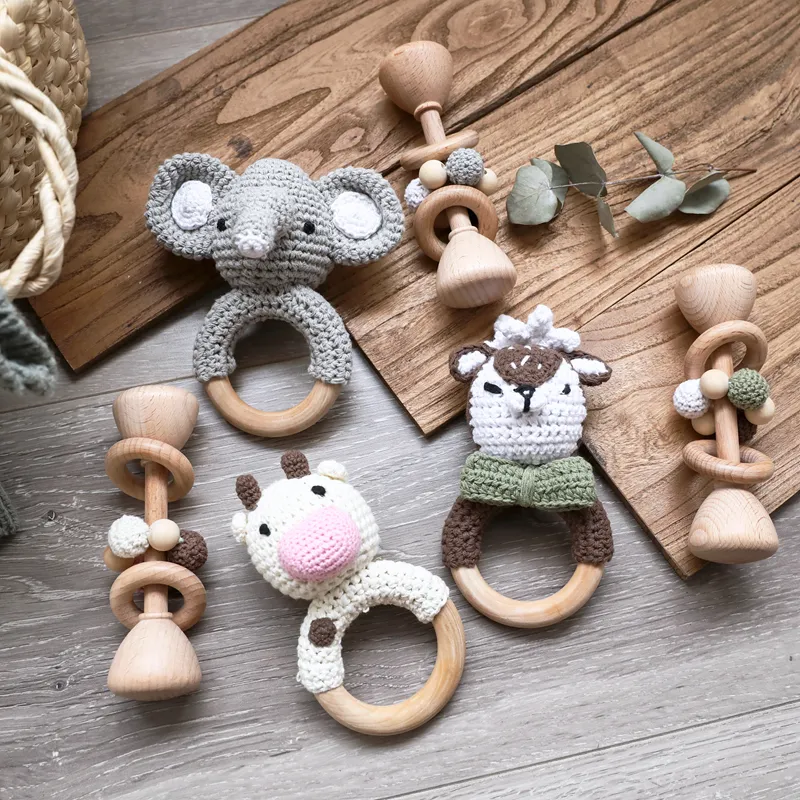 Bebê Choctles Crochet Beads WoodenCone Tipo Roedor Raqueiro Bebê ToysNeworn Pingente de Enfermagem Pendurado Stroller CRIB MÓVEL RATTLES LJ201113