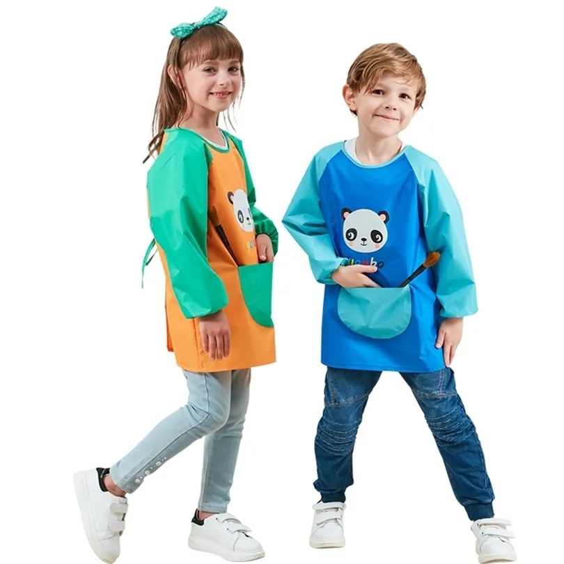 Dessin Long SleeveChildren Tablier Enfants Bavoirs Mignon de Bande Dessinée Bébé Étanche Infantile Manger Nourrir Enfant Peinture Tabliers 211222