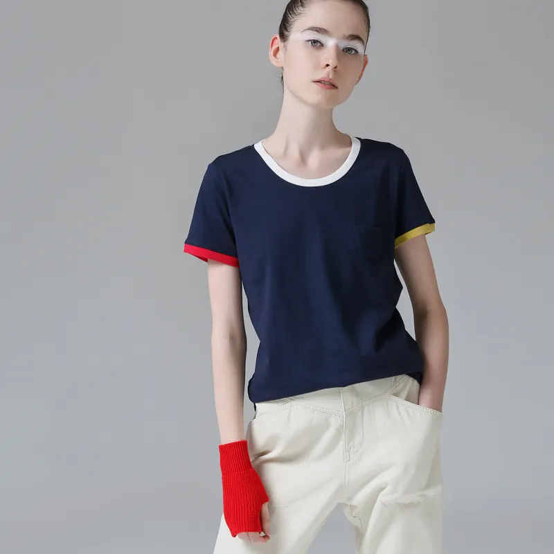 Toyouth Hit Color Edge Tees For Women Basic Cotton T Shirt Casual
