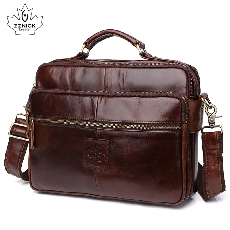 Bolso de hombro para hombre, de cuero, para ordenador portátil, de oficina, para hombre, maletín genuino, bolso de lujo para hombre, ZZNICK 220216