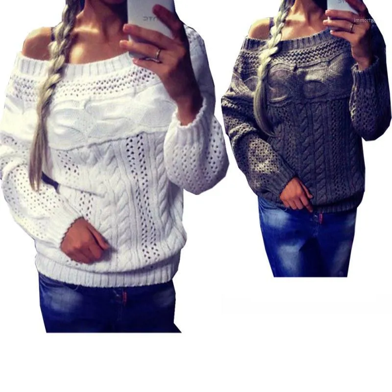 Women's Sweaters Wholesale- Sexy Dames Uit Schouder Lange Mouw Knit Knitwear Trui Pullover Jumper 1