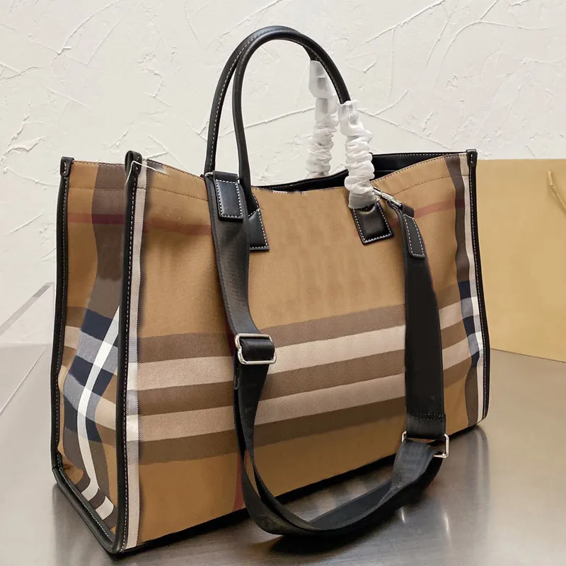 Shopping Bag Tote Bags Women Shoulder Handbag Large Capacity Striped Canvas Purse Leather Handbags Adjustable Wide Shoulder Strap Inside Zipper