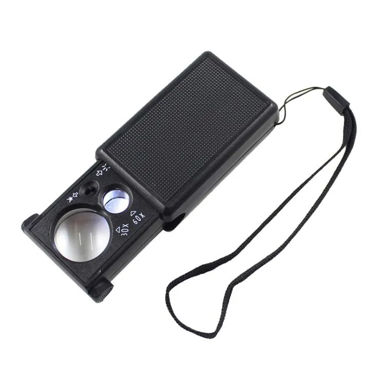 Draagbare 30x 60x Loupes LED Light High Powered Jewel Mini Opvouwbare Vergrootglas Sieraden Magnifier Pocket Microscope