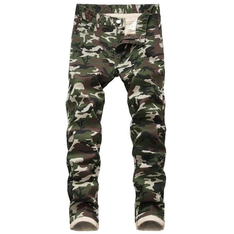 Slim Fit Camo Homens Jeans Exército Verde Camuflagem Skinny Denim Esticar Calça Mens Biker Jeans Streetwear para Homens Calco Masculina, 1553 201120