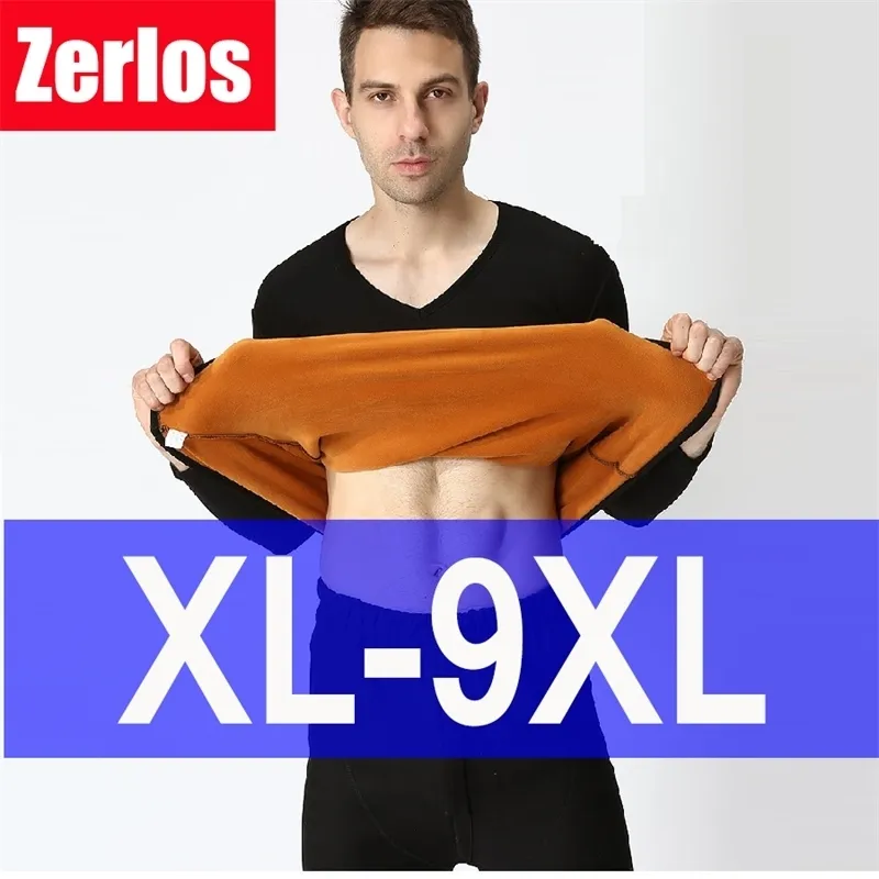 Plus Size XL-9XL outono inverno homens engrossar roupa interior térmica homens long johns veludo macio ternos quentes camisa calças 2 peças conjunto 201125286R