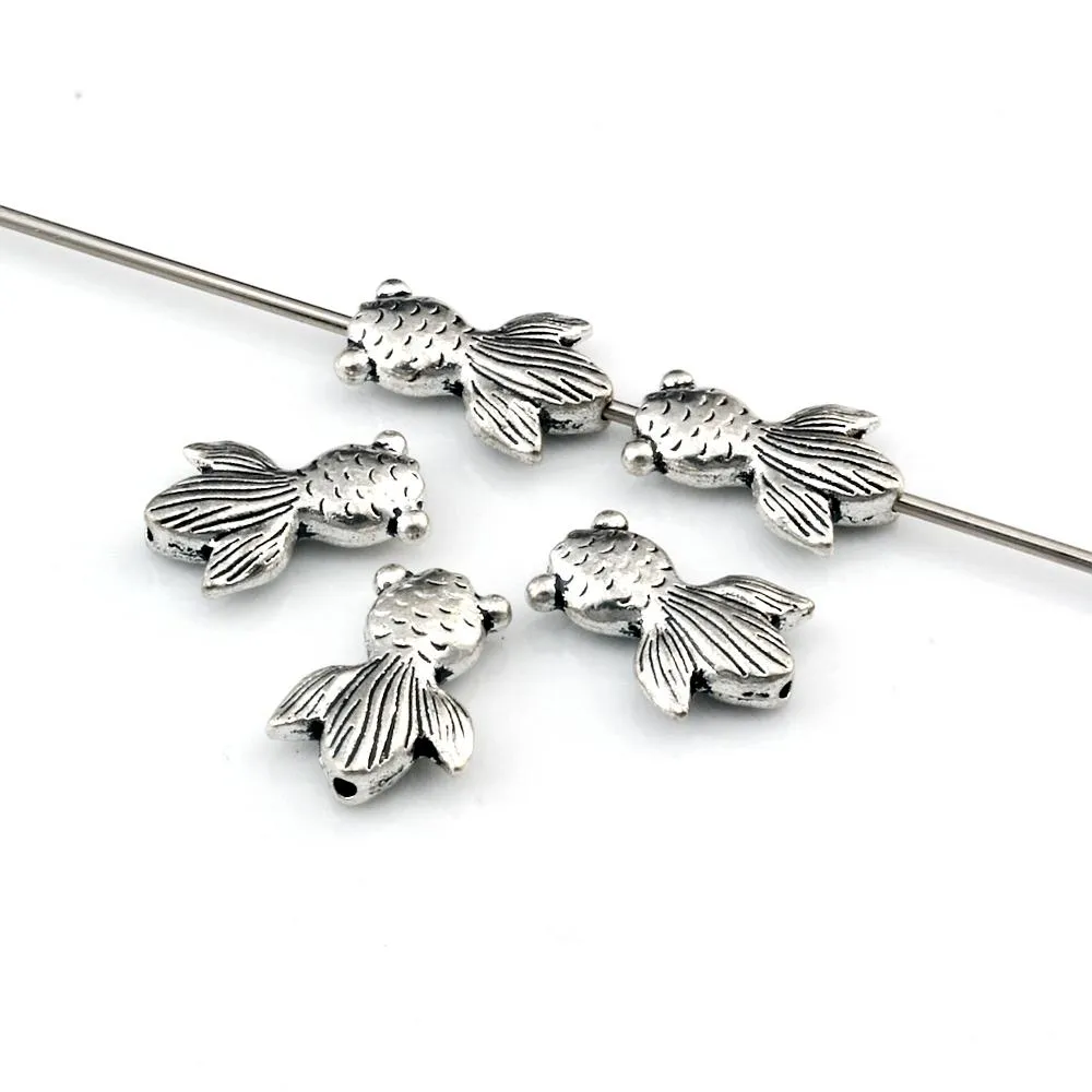 100pcs antika gümüş balık cazibesi aralayıcı boncuklar mücevher yapımı bilezik kolye diy aksesuarları 14.5x10mm