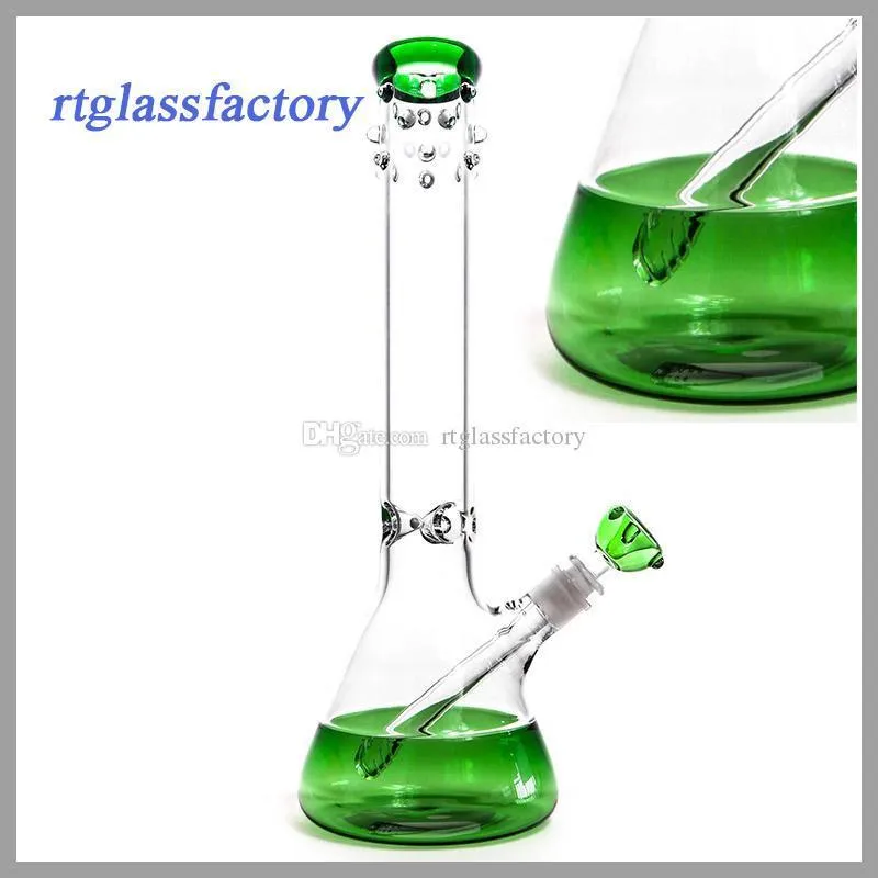 Hookahs Beaker bongs with marvelous design straight tube is beaded around mouthpiece cool look blue/green water pipe 14mm downstem