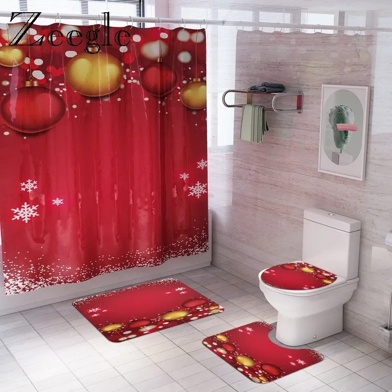 Zeegle Christmas Bath Mat Set Modern Bathroom Carpets Anti Slip Toilet Pedestal Rug Flannel Soft Foot Mat Washable Toilet Set