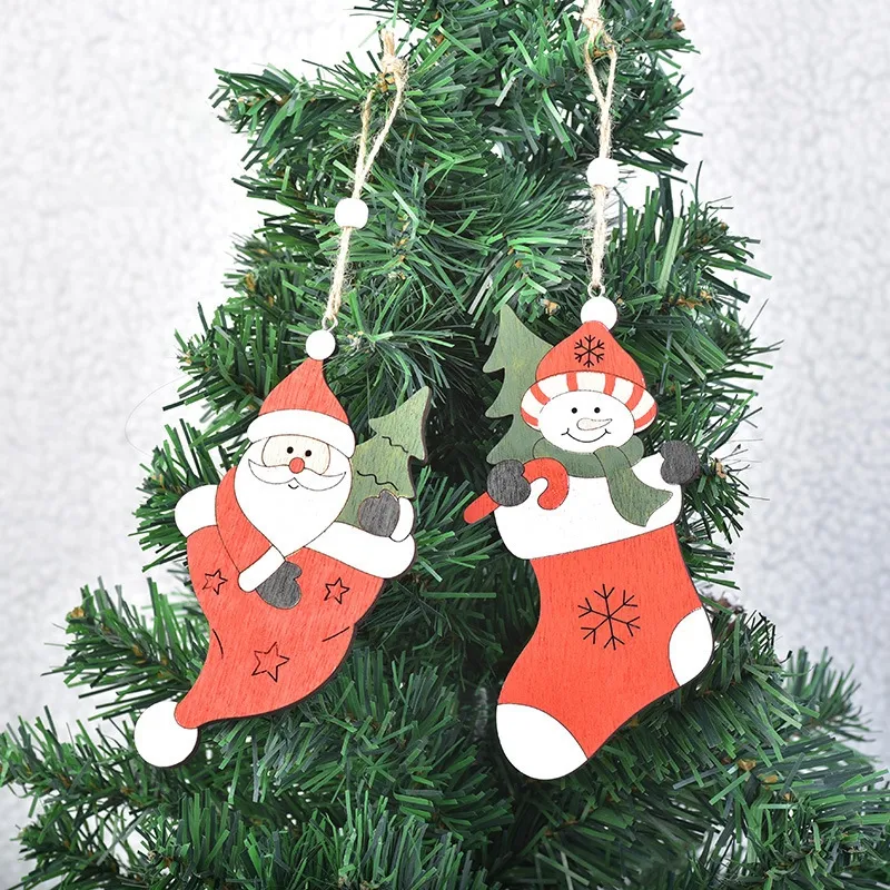 Ornamento per l'albero di Natale Pupazzo di neve Babbo Natale Cervo Pendenti in legno Legno Creativo Alberi di Natale Ciondolo Decorazioni intagliate BH4239 TYJ