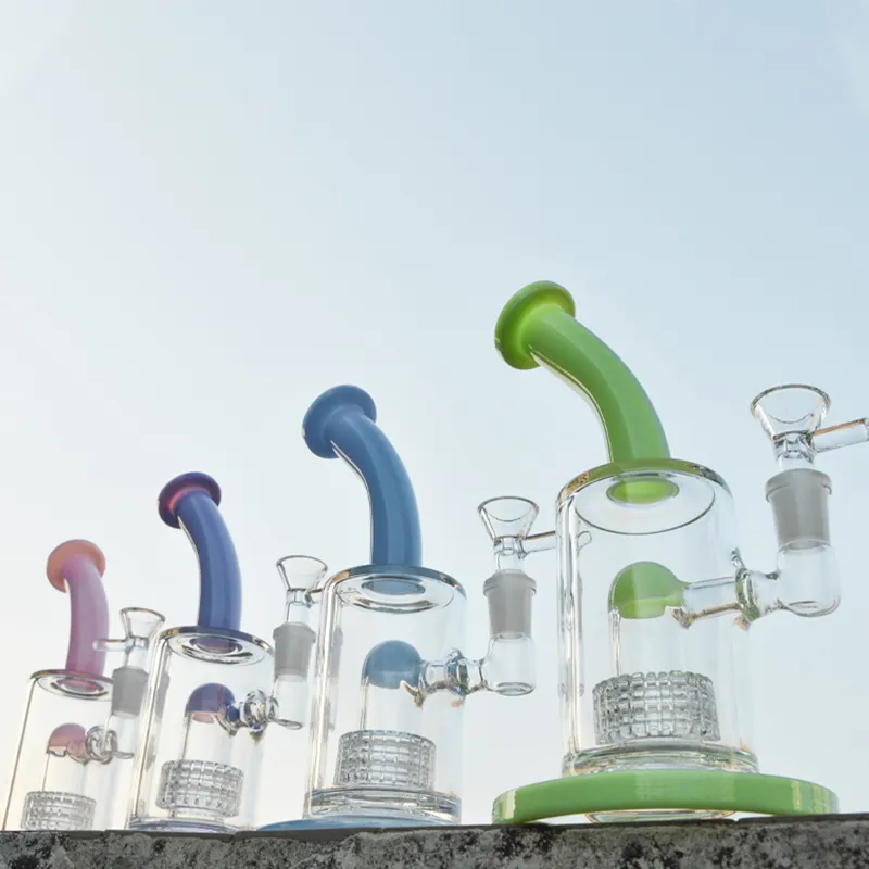 Bong Wheel Filter Tubo piegato Bong in vetro Cupola Perc Recycler Tubo dell'acqua da 8 pollici Bruciatore a nafta inebriante Rigs Paraspruzzi Dab Rig Pyrex Birdcage