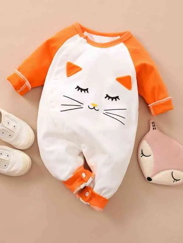 YiERYing Baby Cartoon Broderad Raglan Sleeve Jumpsuit Hon