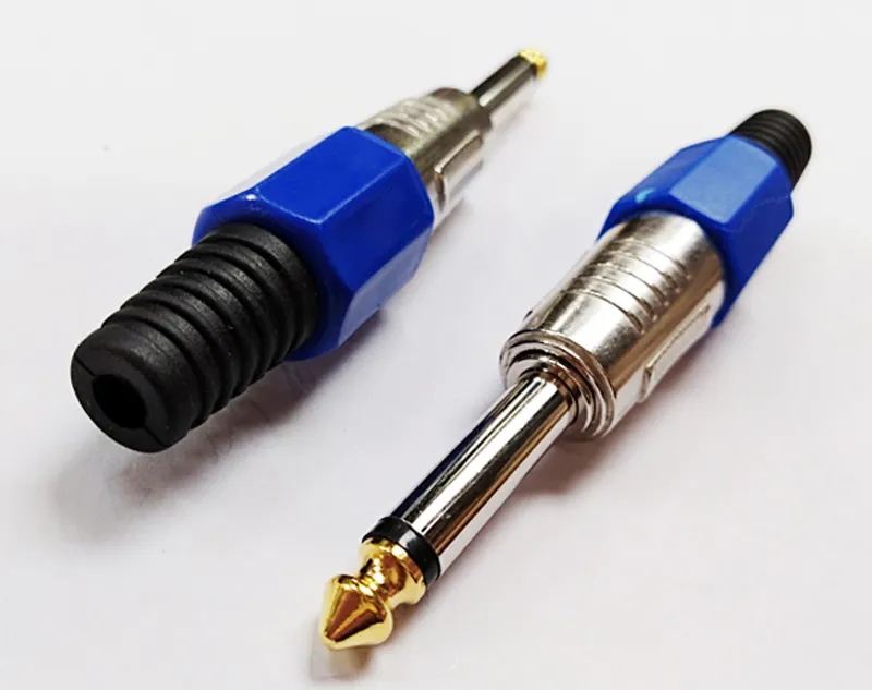 Audio-connectoren, 1/4 "6.35mm Mono Metalen Mannelijke Plug met Blauw / Zwart Plastic Eind Audio Connector / 10 Stks