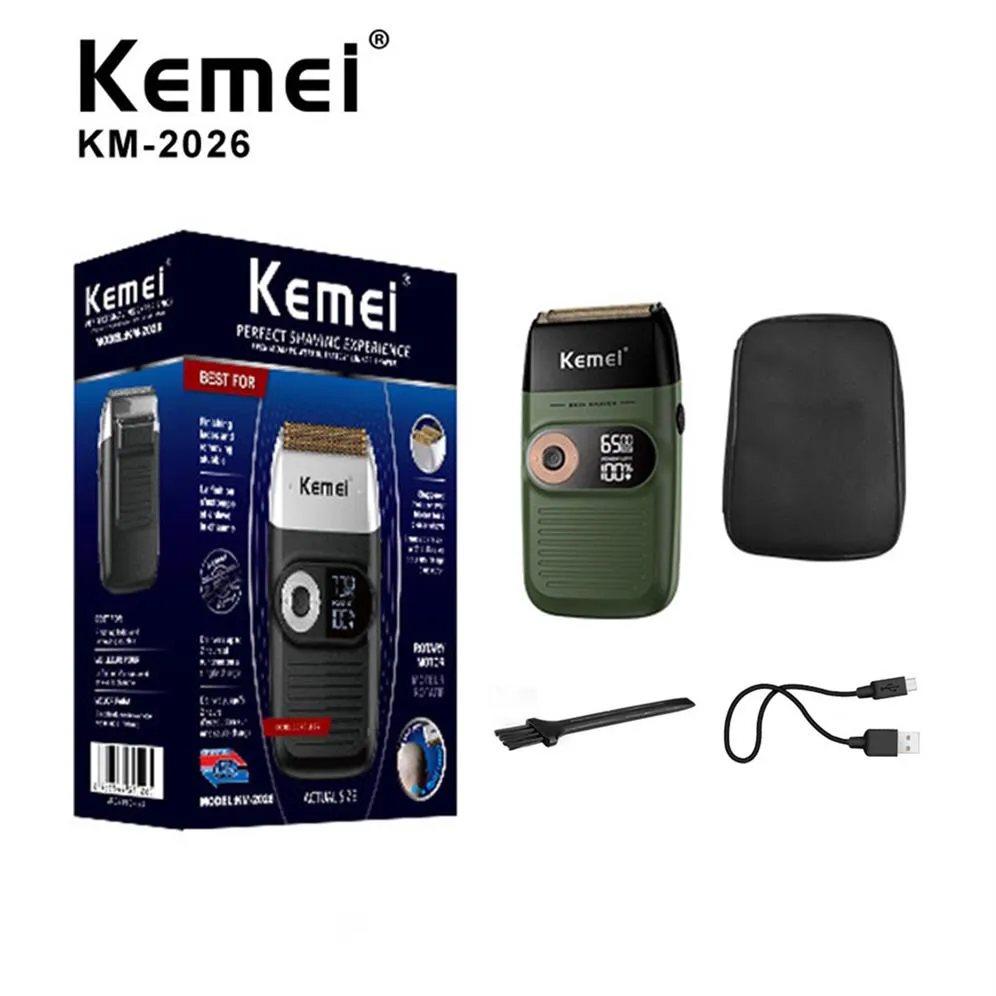 Kemei KM-2026 KM-2027 Erkekler Için Elektrikli Tıraş Makinesi İkiz Bıçak Su Geçirmez Pistonlu Akülü Razor USB Şarj Edilebilir Tıraş Makinesi Berber A06