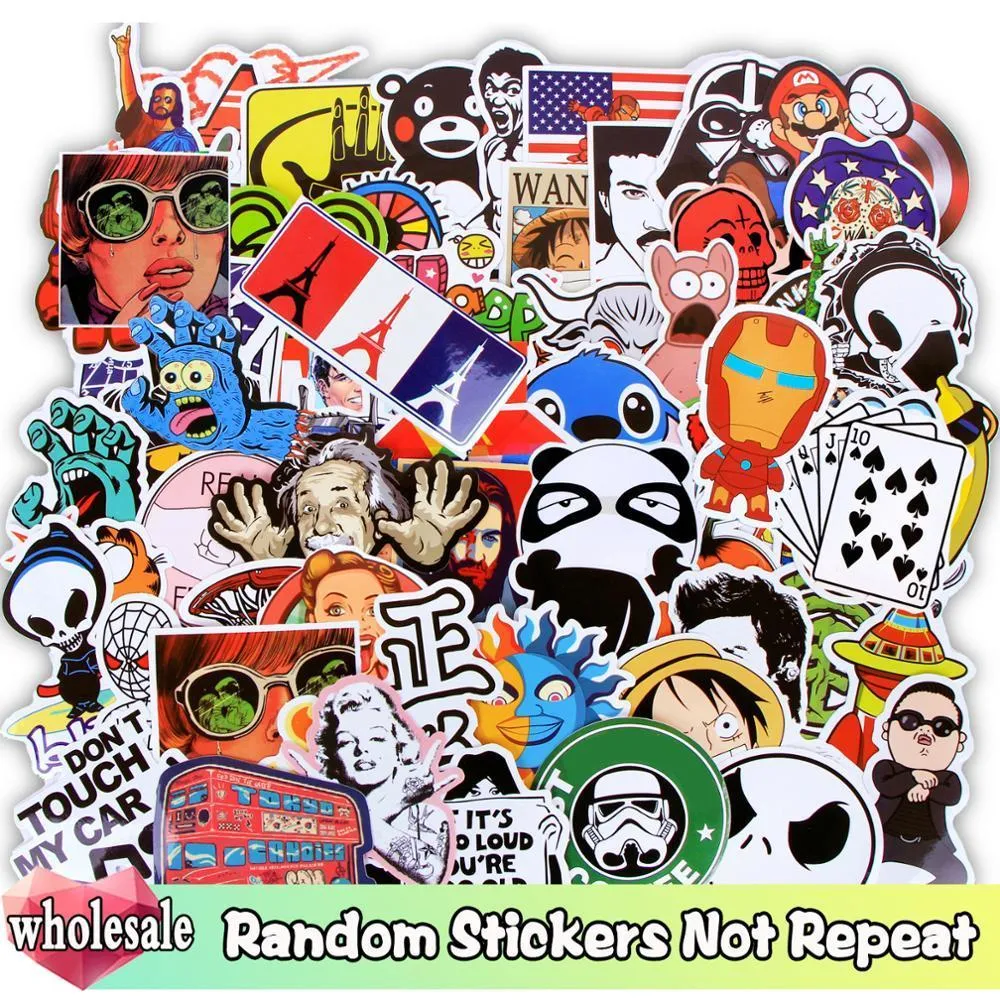 Partihandel Slumpmässiga klistermärken 1000/500/300 PCS / Lot JDM Cartoon Graffiti Mixed Sticker Ej upprepa för Skateboard Bagage Guitar Toy LJ201019