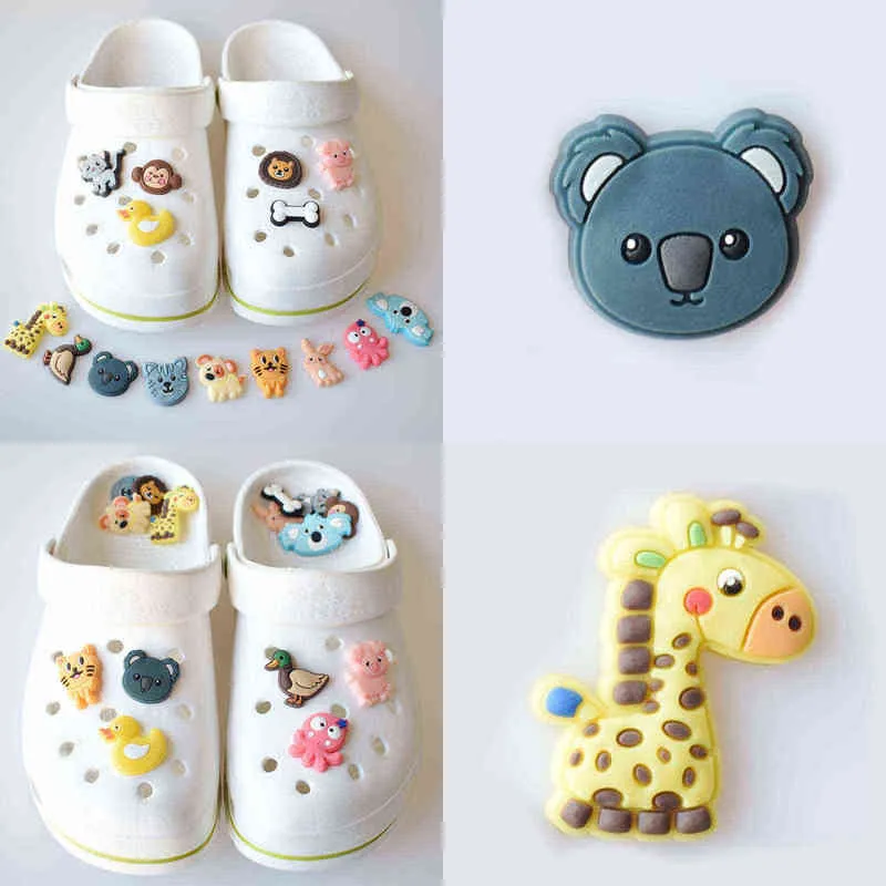 Buty Akcesoria Cute Cartoon Animals Croc Charms JIFZ Dekoracje obuwia Fit Garden Sandały Dzieci Xmas Party Gifts 220301