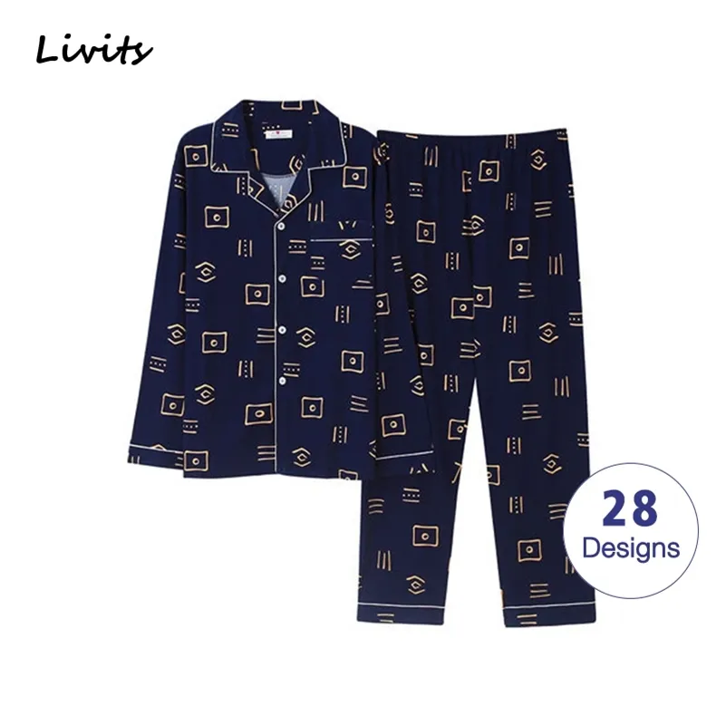 Ensembles de pyjamas pour hommes pyjamas en coton vêtements de nuit vêtements de nuit pour hommes à manches longues imprimé rayé décontracté LJ201113