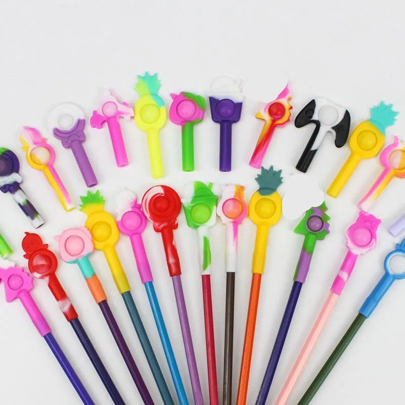 Rainbow Push Bubble Pen Cap Fidget Leksaker Party Favor Soft Press Pennor Case Enkel Dimple Squeeze Educational Decopression Toy for Autism Special Behöver