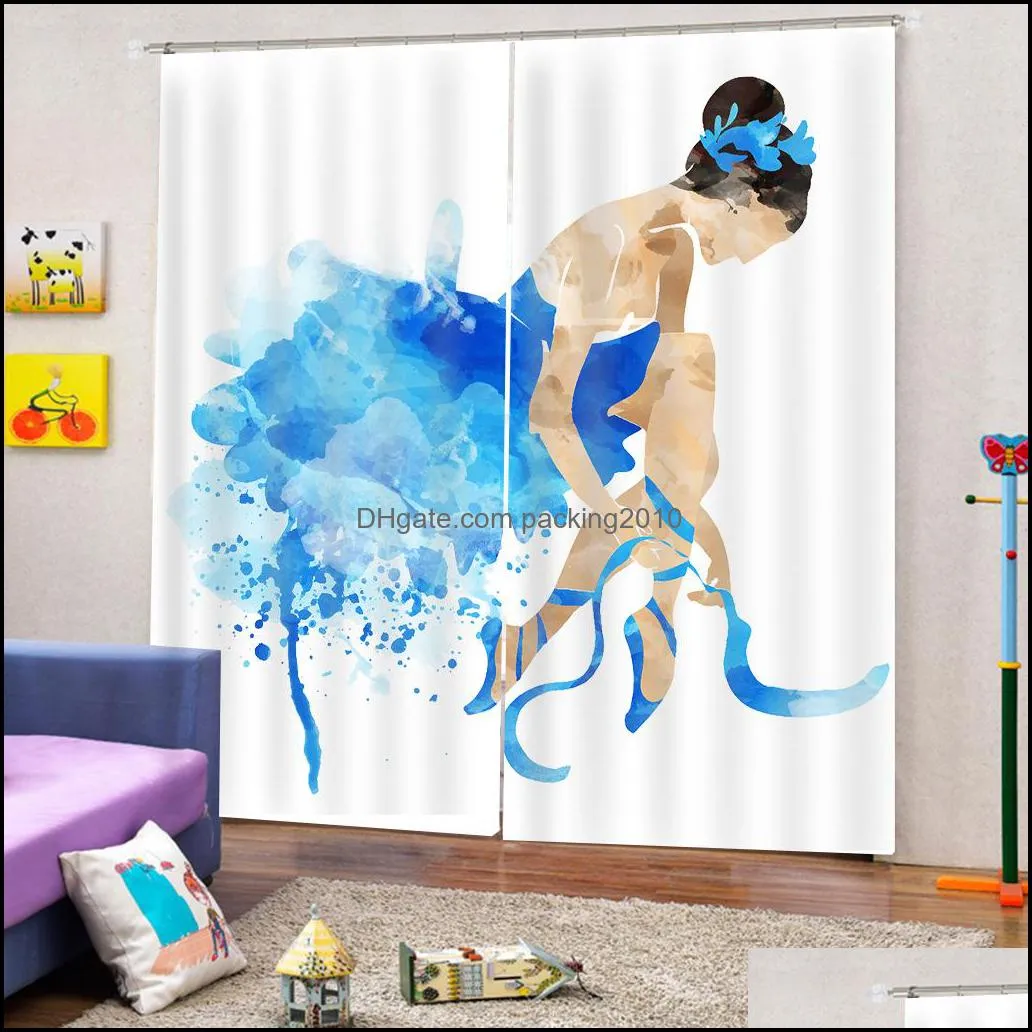 Photo blue beauty curtains 3D Blackout Living room Bedding room Drapes Cotinas
