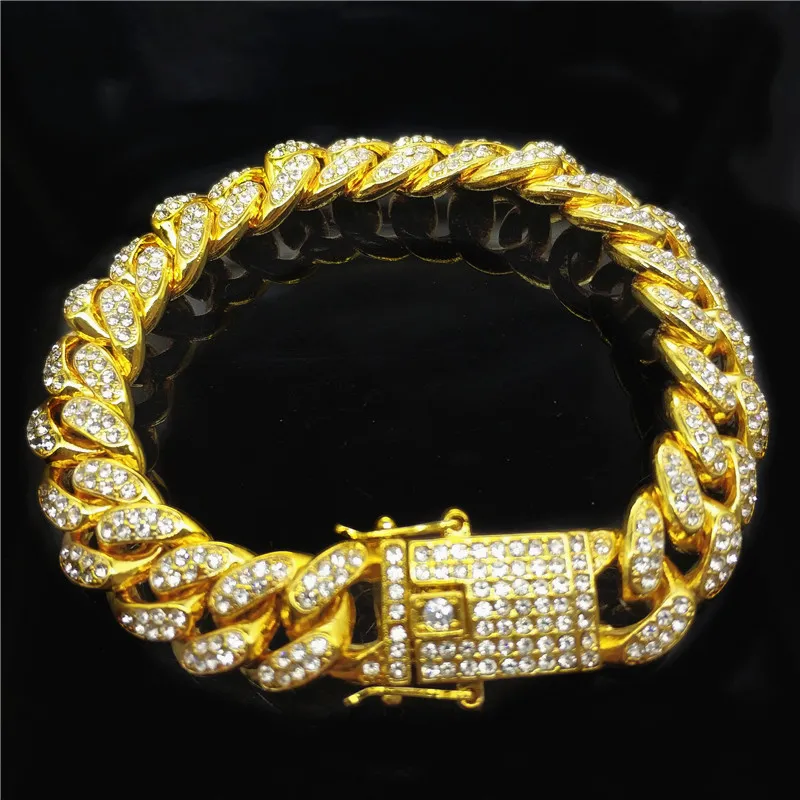 bracelet nom en or Hip Hop Style Bijoux Bracelets Design Bracelet 18K Plein Diamant Bracelet Hommes Chaîne Cubaine Accessoires De Mode Fourniture