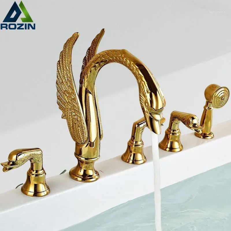 Golden Swan Badtub Kraan Deck Gemonteerde Bad Douche Set Messing Hand Douche Basin Mixer Tap Wijdverspreide Tub Sink Faucet1