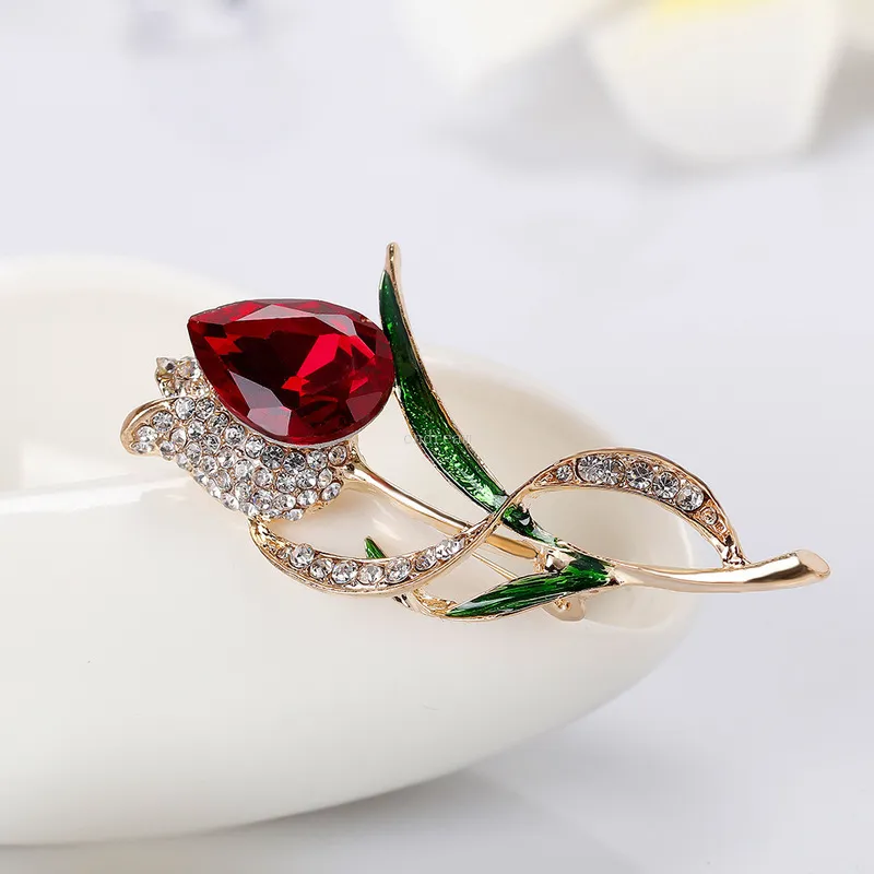 Broche fleur de tulipe en cristal pour femmes diamant corsage écharpe boucle broches femmes robe costume haut bijoux de mode volonté et sable