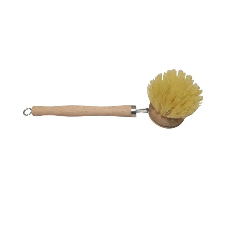 Kitchen Cleaning Brush Bamboo Long Handle Sisal Wash Pot Dishes Brush Can Replace Brush Head 23cm ZZC3770