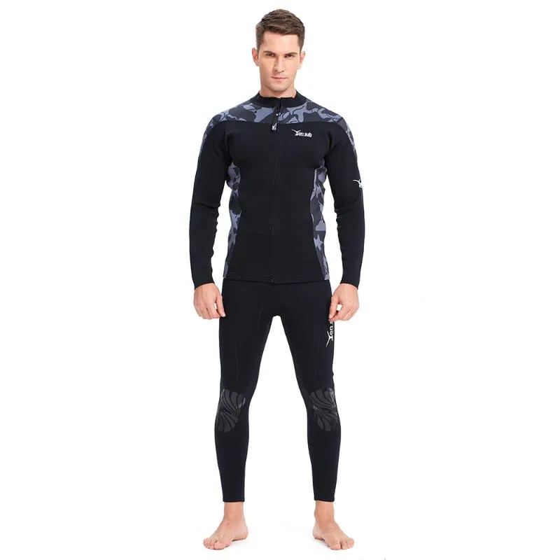 프론트 지퍼 네오프렌 2mm 두 조각 서핑 및 스피어 낚시 무릎 보호를위한 잠수복 검은 수영복 YW6001