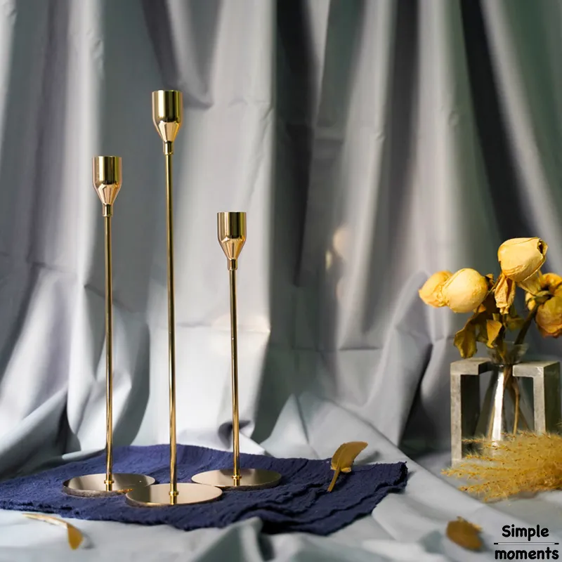 Simple Moments Modern Style Gold Metal Candle Houders Bruiloft Decoratie Bar Party Home Decor Candlestick T200624