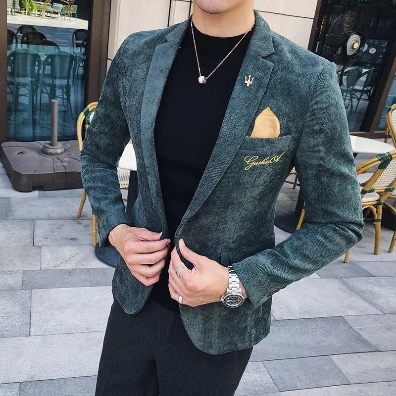 Gold Bordery Velvet Men Blazer Fashion Casual Slim Fit Mens Blazer Jacket Dress Vestido de noiva Male Casa Casa Vestia Homme