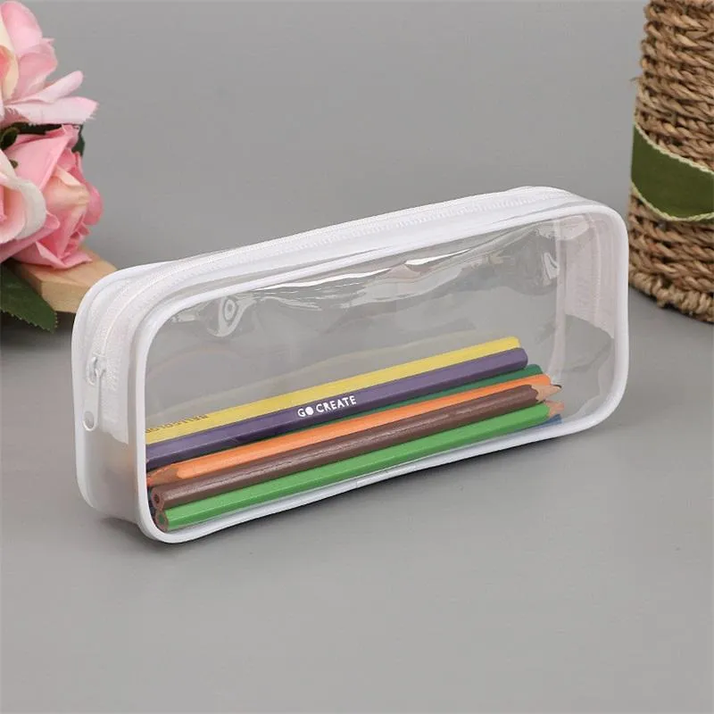 PVC Pen Bag Clear Pencil Case Cosmetic Bag With Zipper Stationery Convenient Student Pencil Bags