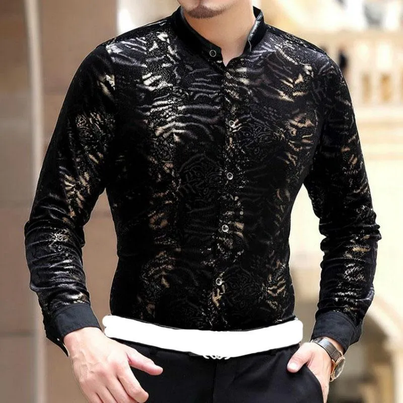 수입 의류 남성 벨벳 셔츠 Cheval Chemise Homme Marque Luxe Camisa Social Masculina Slik Shirts Slim